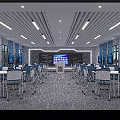 Aerial View Of Dining Interior Space With U Shaped Round Tables Orange Chairs And Window Layout