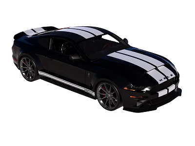 Black Two Door Sports Car With White Stripes Black Wheels And Sporty Front Design 3d model