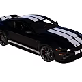 Black Two Door Sports Car With White Stripes Black Wheels And Sporty Front Design