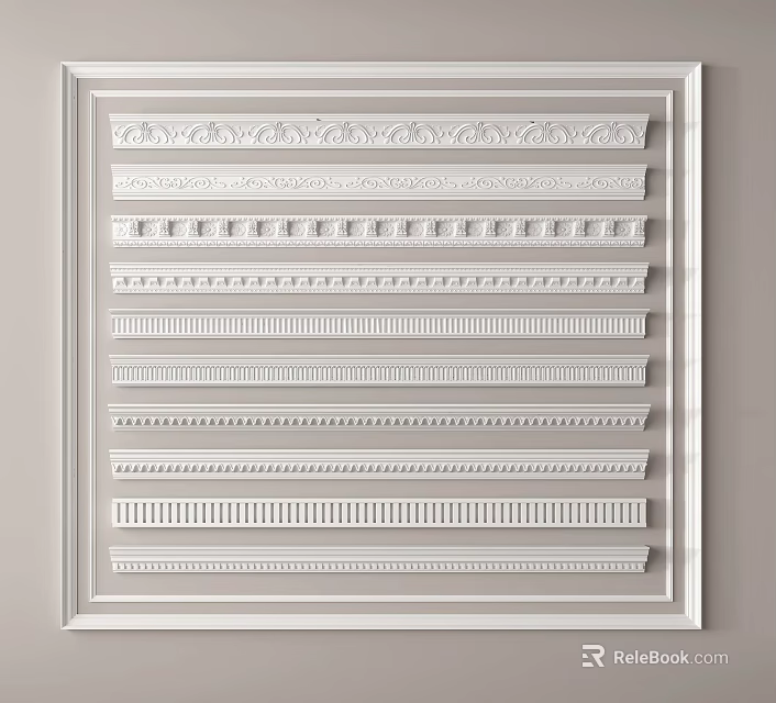 Elegant White Gypsum Cornice Various Designs And Patterns For Home Interior Decoration 3d model