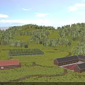Beautiful Natural Rural Landscape With Lush Hillside Forests Farmland And Traditional Red Brick Buildings