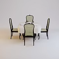 Elegant Dining Table Set With Four Upholstered Chairs And White Tablecloth 3d model