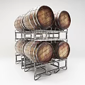 Multi Layer Metal Display Rack With Stacked Wooden Wine Barrels Storage Solution 3d model