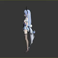 Cute Anime Girl With Blue Hair Rabbit Ears White Blue Short Skirt Outfit