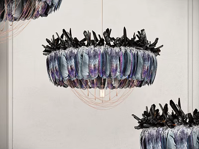 Elegant Modern Chandelier With Purple Blue Gradient Panels And Black Spiky Top Decor 3d model