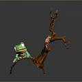 Vibrant Green And Blue Reptile Game Movie Character On Brown Branch With Small Twig