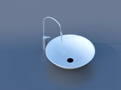 Round White Bathroom Sink with Silver Faucet and Running Water for Daily Use 3d model