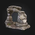 Natural Rockery Stones Forming Arched Shape With Small Mossy Platform Base