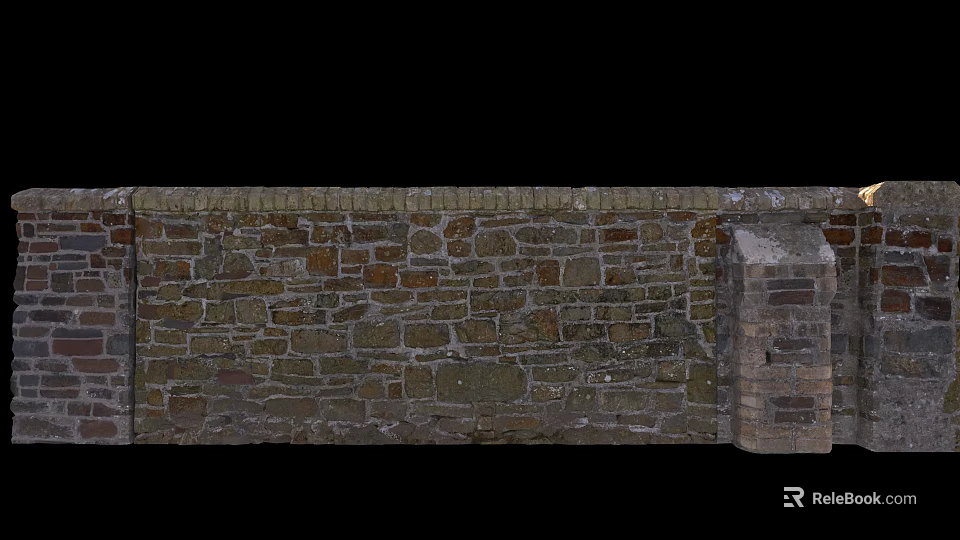 Rustic Stone Wall With Mixed Color Bricks And Textured Surface Design 3d model 