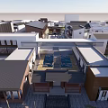 Traditional And Modern Commercial Street With Diverse Roofs Green Spaces And Pedestrian Paths