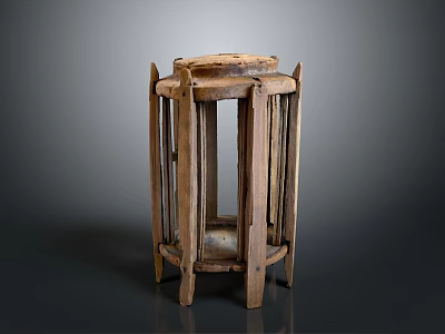 Traditional Rustic Wooden Furniture With Carved Pillars Round Top And Solid Structure 3d model