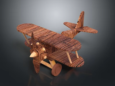 Handmade Wooden Biplane Model Showcasing Classic Aviation Craft Design 3d model