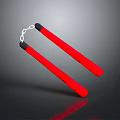 Red Nunchucks as Daily Life Supplies with Black Grip Handles and Chain Link