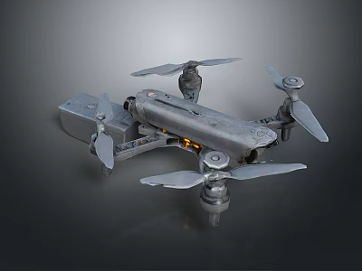 Highly Detailed Drone Model With Rotating Propellers And Metallic Body Structure 3d model