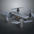 Highly Detailed Drone Model With Rotating Propellers And Metallic Body Structure
