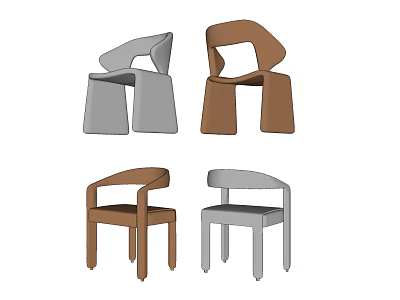 Stylish Gray And Brown Accent Chairs Showcasing Modern And Classic Design Styles 3d model