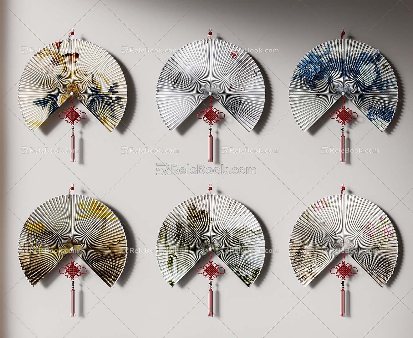 New Chinese style fan fan wall decoration combination 3d model