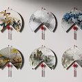 Traditional Chinese Decorative Fan Wall Hangings With Various Patterns And Red Tassels