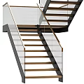 Modern Staircase Design With Glass Railings Metal Frame And Wooden Steps For Interior Spaces
