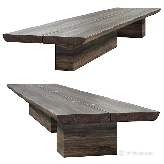Natural Solid Wooden Bench Design With Smooth Surface And Wood Grain Details 3d model 