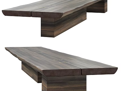 Natural Solid Wooden Bench Design With Smooth Surface And Wood Grain Details 3d model