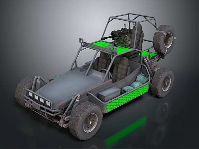Gray Off Road Dune Buggy With Green Accents Large Tires And Open Frame 3d model