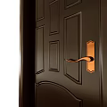 Dark Brown Hinged Door With Panel Design And Metal Handle For Home Use 3d model