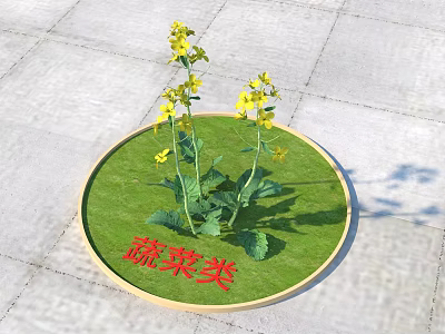 Commercial Vegetable Display Equipment with Circular Green Platform and Yellow Flowers 3d model