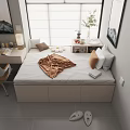 Modern Single Bed Interior Design with Desk Chair Storage Cabinets Plant and Paintings