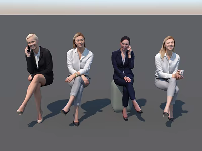 Four Professional Women Seated in Business Attire With Various Poses Talking on Phone 3d model