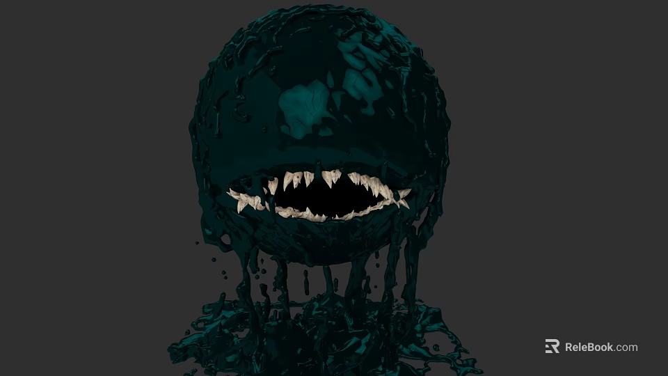 Gloomy Black Spherical Creature With Sharp Teeth And Greenish Dripping Liquid 3d model 