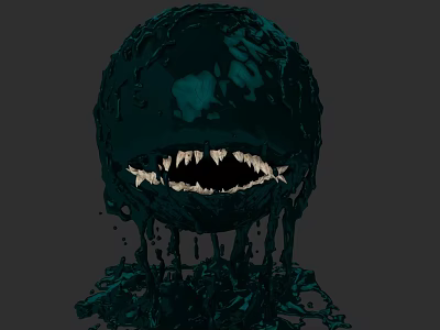Gloomy Black Spherical Creature With Sharp Teeth And Greenish Dripping Liquid 3d model