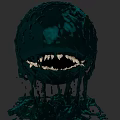 Gloomy Black Spherical Creature With Sharp Teeth And Greenish Dripping Liquid