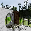Tranquil Park Landscape With Bamboo Grove Blue Pool And Green Lawn