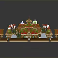 Festive Christmas Building Scene With Dome Roof Candy Canes Green Trees And Snow Covered Pavilions