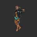 Woman In Orange And Black Cybernetic Outfit Holding Sci Fi Weapon