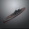 Gray Upper Red Bottom Battleship 3D Model as Water Transportation with Turrets and Mast