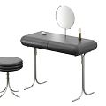 Modern Black Dressing Table With Round Mirror Silver Legs Stool And Cosmetic Bottle 3d model