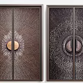 Creative Double Doors With Various Designs Decorative Elements Metal Textures And Wood Grain Details