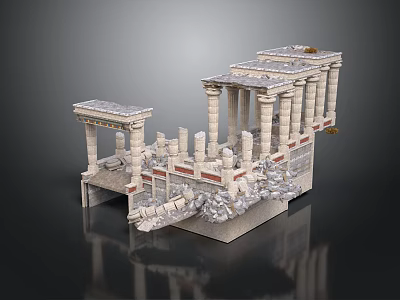 Ancient Classical Architectural Model Structure With Tall Columns Ornate Steps And Decorative Ruins 3d model