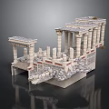 Ancient Classical Architectural Model Structure With Tall Columns Ornate Steps And Decorative Ruins