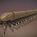 Golden Mechanical Spider Train With Long Legs And Metallic Body
