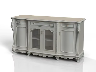 Elegant Classic Console Sideboard Cabinet With Glass Doors Drawers And Carved Ornate Legs 3d model