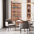 Elegant Modern Restaurant Interior With Wine Cabinets Dining Table And Pendant Lights 3d model
