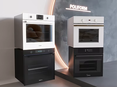 White Black Modern Kitchen Ovens With Sleek Design From POLIFORM And Midea 3d model
