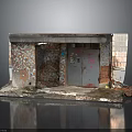 Aged Small Building Structure With Weathered Brick Wall Sticker And Rusty Metal Door