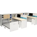 Modern Public Office Space with Cubicle Workstations Computer Monitors and Storage Cabinets 3d model