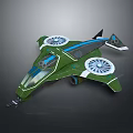 Green Aircraft Model With Streamlined Fuselage Blue Accent Lines And Large Propellers