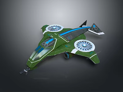 Green Aircraft Model With Streamlined Fuselage Blue Accent Lines And Large Propellers 3d model