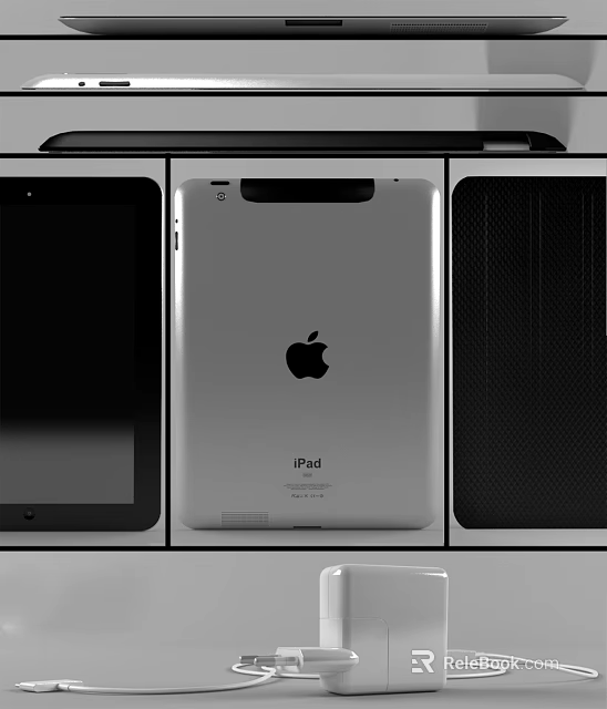 Apple iPad Tablet Device Displaying Front Back And Side Design Views 3d model